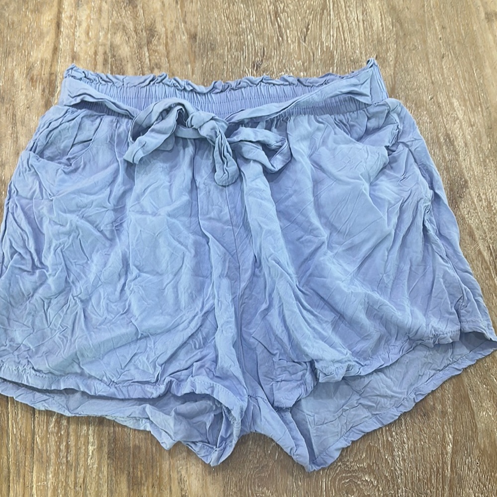 Blue Tie Waist Stretchy Shorts